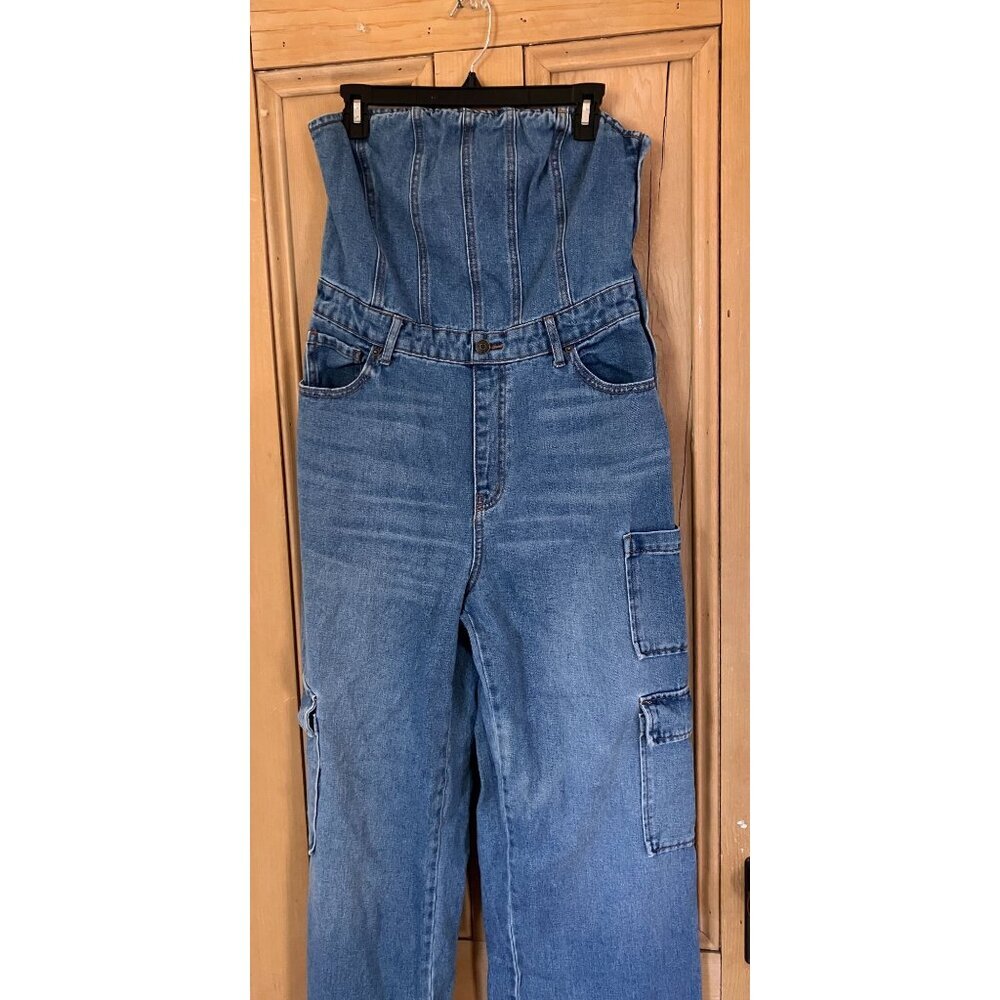 Wild Fable Womens Denim Tube Strapless Cargo Jumpsuit Size Medium Blue SP EXC - Picture 4 of 12